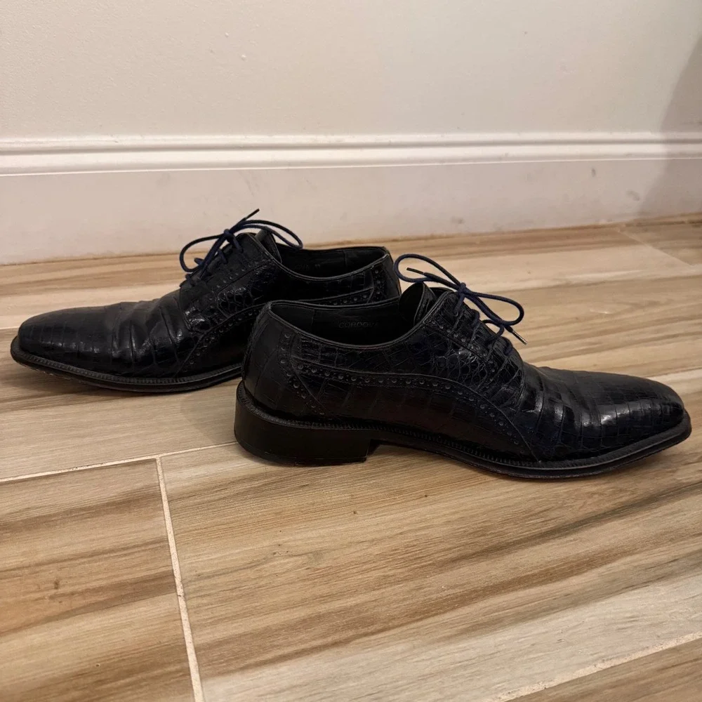 David Eden Cordova Mens Navy Blue Genuine Crocodile Leather Oxford Shoes Size 11